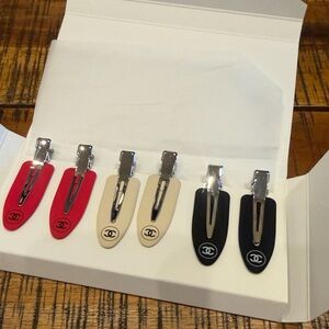 CHANEL Hair Clip Trio - Red, Cream, Black